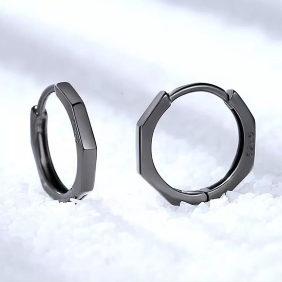 Boutique Other - NEW Slate Grey 925 Silver Huggie Hoop Earrings